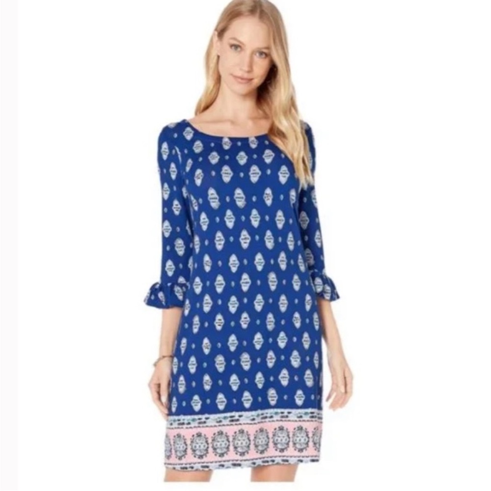 NWT Lilly Pulitzer Sophie Ruffle Dress Lapis Lazuli Glow Up Engineered Dress M